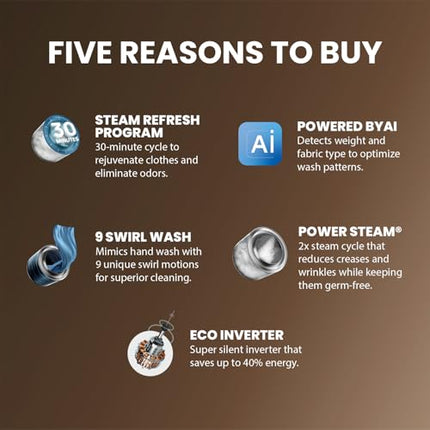 IFB 9 Kg 5 Star, DeepClean® Technology, AI Powered, WiFi, Fully Automatic Front Load Washing Machine (EXECUTIVE MXN 9014K CMS, PowerSteam®, 9 Swirl, Steam Refresh, Inbuilt Heater, Eco Inverter, Mocha) 