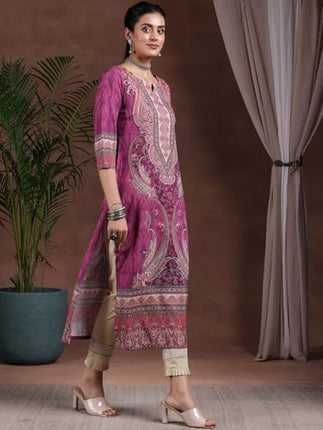 Libas Women's Crepe Paisley Straight Kurta (292610R Mauve 