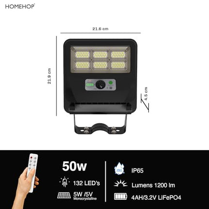 Homehop Solar LED Street Light Outdoor Waterproof 50 Watt Wireless Motion Sensor high Power Lamp for Home, Garden, Dusk to Dawn (4000mAh/3.2V Cool Light) black, Acrylonitrile Butadiene Styrene (ABS) 