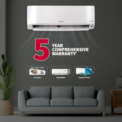 Hitachi 1 Ton Class 5 Star, 4-Way Swing, ice Clean, Xpandable+, Inverter Split AC (100% Copper, Dust Filter - 5400STXL RAS.G512PCBIBT, White) 
