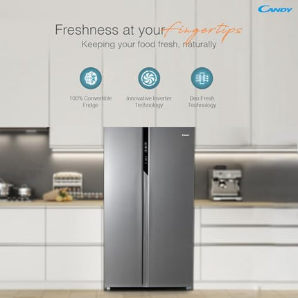 Candy 602 L Frost Free Side by Side Refrigerator with 100% Convertible Technology, Digital Control Panel and Magic Convertible Cooling 2-door (Shiny Steel, CSS6600TS) 