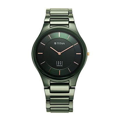 Titan Edge Ceramic Green Dial Analog Quartz Watch With Ceramic Strap For Men