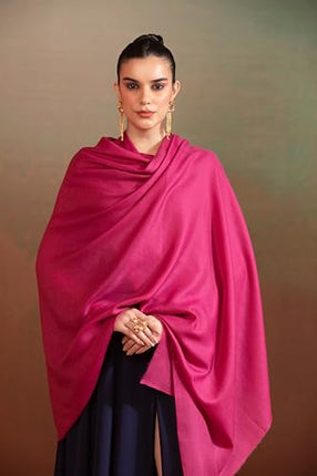 Pashtush Womens Extra Fine Wool Shawl, Solid Weave Weave Design, Flamingo