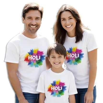 Niku Graphic Printed Holi T-Shirt for Family, Unisex, Kids, Baby | Casual Half Sleeve Round Neck Tshirt | 100% Cotton | Pack of 3 