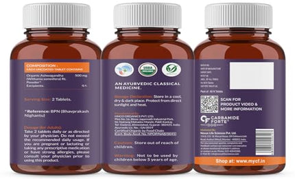 Carbamide Forte Organic Ashwagandha 1000mg Tablets|Stress & Anxiety Relief Tablets |Ashwagandha Powder tablet 1000 mg|Rejuvenates Mind & Body - 60 Organic Ashwagandha Tablets, 1 count, 60 capsules 