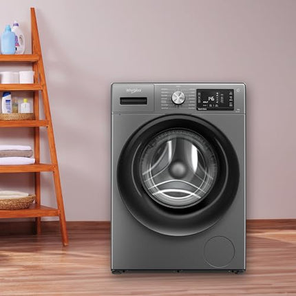 Whirlpool 8 Kg 5 Star Inverter Front Load Fully Automatic Washing Machine with In-Built Heater (XS8014BYM52E, MidNight Grey, Steam Technology, 100+ Tough Stains, 6th Sense Soft Move, 2024 Model) 