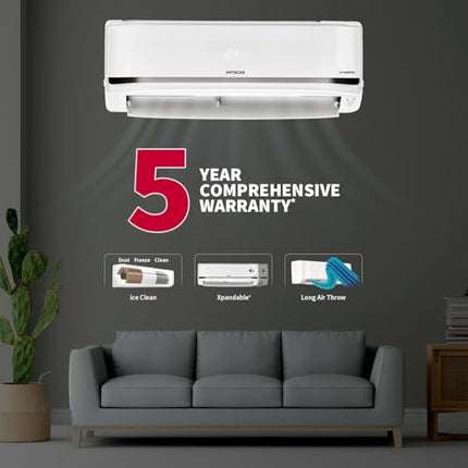 Hitachi 2 Ton Class 5 Star, 4-Way Swing, ice Clean, Xpandable+, Inverter Split AC (100% Copper, Dust Filter, 5500STXL RAS.V522PCBISH1, White) 