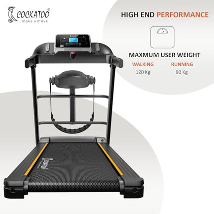 Cockatoo Flex Run4.5M 4.5HP Peak DC Motorized Treadmill for Home, with Massager & 3 Level Manual Incline, Max Speed 16 Km/Hr, Max User Weight 120Kg, with Bluetooth & Speaker(DIY) 