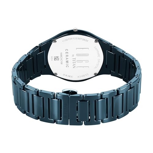 Titan Edge Ceramic Dress Watch Diamonds Quartz Blue Dial Blue Strap For Men