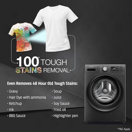 Whirlpool 7 Kg 5 Star Inverter Front Load Washing Machine with In-Built Heater (SUPREME CARE 7012 -E, Midnight Grey, 100+ Tough Stains, Steam Technology, 2025 Model) 