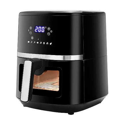 Faber 6L 1500W Digital Air Fryer | Fry, Bake, Roast, Toast, Defrost, Grill & Reheat | 85% Less Oil, 360° Air Cooking | 8-Preset Menu, LED Display & Touch Control, Non-Stick Pan, View Window | (Black) 