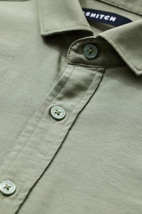 SNITCH Men Casual Shirt | Slim Fit Full Sleeve Classic Collar Solid Pattern | Premium Viscose Blend & Breathable Fabric for Everyday & Semi-Formal Wear | Sage Green 