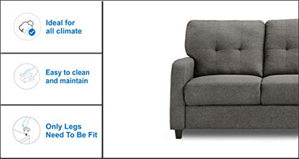 Adorn India Astor 3 Seater Sofa (Grey) (3 Year Warranty) 