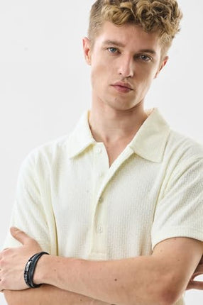SNITCH Men's Polo Shirt | Textured Slim Fit Design | 100% Polyester Fabric with Breathable & Lightweight Features | Casual & Streetwear Usage |Light Yellow 