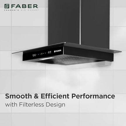 Faber 60cm 1300 m³/hr Autoclean T-Shape Kitchen Chimney | Autoclean Alarm | Mood Light | 12Yr Warranty on Motor 2Yr Comprehensive by Faber|Filterless|Touch & Gesture|HOOD IGNIS IN HC SC BK FL 60,Black 