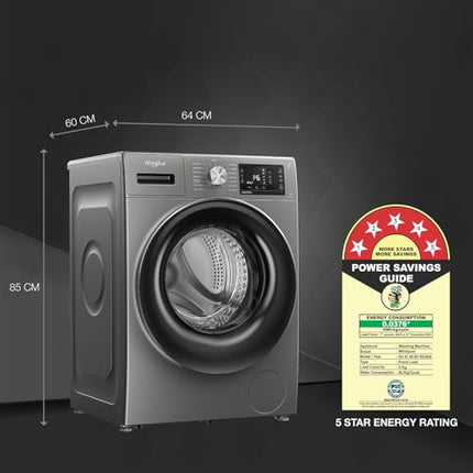 Whirlpool 8 Kg 5 Star Inverter Front Load Fully Automatic Washing Machine with In-Built Heater (XS8014BYM52E, MidNight Grey, Steam Technology, 100+ Tough Stains, 6th Sense Soft Move, 2024 Model) 