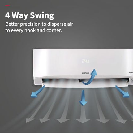 Hitachi 1 Ton Class 5 Star, 4-Way Swing, ice Clean, Xpandable+, Inverter Split AC (100% Copper, Dust Filter - 5400STXL RAS.G512PCBIBT, White) 