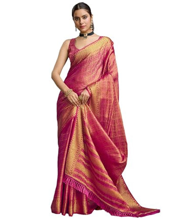Peachmode Pink Brocade Zari Weaving Mysore Silk Saree|Saree with Unstitched Blouse Piece 