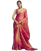 Peachmode Pink Brocade Zari Weaving Mysore Silk Saree|Saree with Unstitched Blouse Piece 