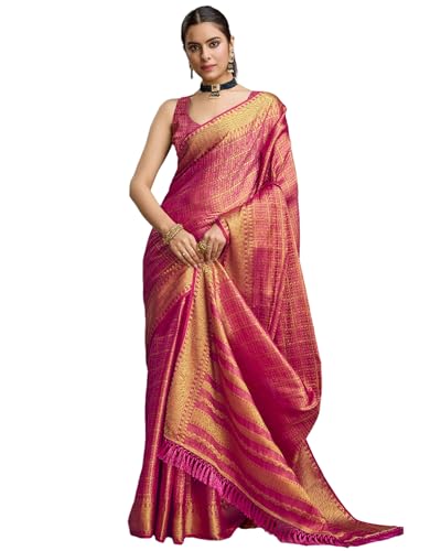 Peachmode Pink Brocade Zari Weaving Mysore Silk Saree|Saree with Unstitched Blouse Piece 