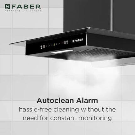 Faber 60cm 1300 m³/hr Autoclean T-Shape Kitchen Chimney | Autoclean Alarm | Mood Light | 12Yr Warranty on Motor 2Yr Comprehensive by Faber|Filterless|Touch & Gesture|HOOD IGNIS IN HC SC BK FL 60,Black 