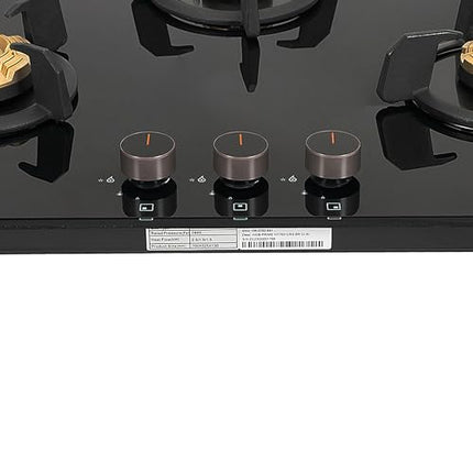 Faber 3 Burner 70cm Hob |Auto-Ignition| HOB PRIME HT703 CRS BR CI AI |Metal Knobs| Cast Iron Pan Support |Hob/Cooktop Hybrid| Black Glass Finish |5 Yr Warranty on Glass,Valve & 2 Yr on Burner by Faber 