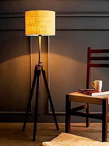 F N Finautica Wooden Italian Wooden Crafter Standard Size Tripod Floor Lamp with Jute Shade, Bulb and Holder, Pack of 1 LED 