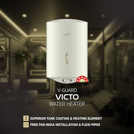 V-Guard Victo Geyser 15 Litre Water Heater for Home | BEE 5 Star Rating | Vitreous Enamel Tank Coating | Advanced 4 Layer Safety | Free PAN India Installation & Connection Pipes | White 