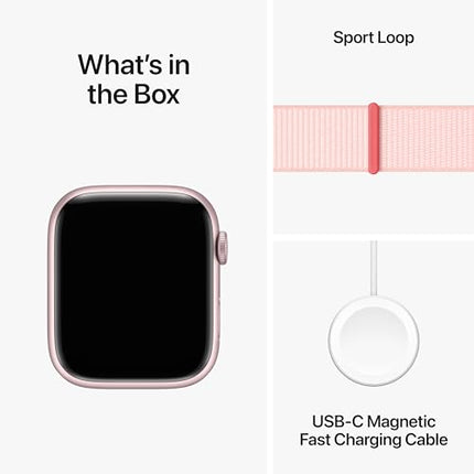Apple Watch Series 9 [GPS + Cellular 45mm] Smartwatch with Pink Aluminum Case with Light Pink Sport Loop One Size. Fitness Tracker, Blood Oxygen & ECG Apps, Always-On Retina Display, Water Resistant 