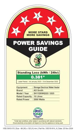 AO Smith Geyser 15 Litre 5 Star Rating (BEE) | Powerful 2KW Heating | Storage Water Heater With 2X Corrosion Resistant Blue Diamond Glass Tank | Warranty: 5 Yr Tank, 2 Yr Comprehensive | HSE-SHS-015 