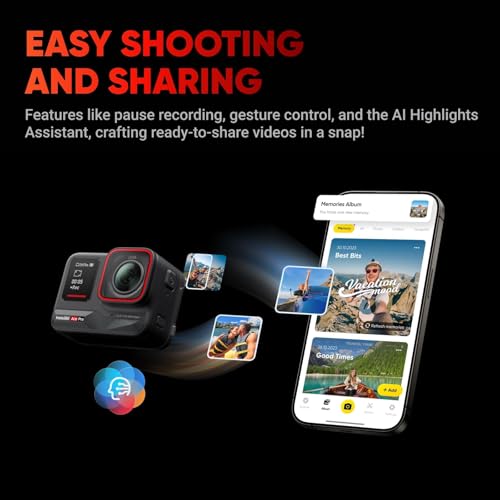 insta360 Ace Pro - 48 Mp Waterproof Digital Action Camera Co-Engineered with Leica, Flagship 1/1.3" Sensor and Ai Noise Reduction for Unbeatable Image Quality, 4K120Fps, 2.4" Flip Screen 