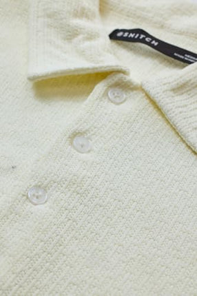 SNITCH Men's Polo Shirt | Textured Slim Fit Design | 100% Polyester Fabric with Breathable & Lightweight Features | Casual & Streetwear Usage |Light Yellow 