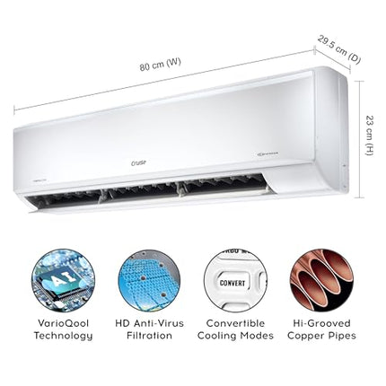 Cruise 1 Ton 3 Star Inverter Split AC with 7-Stage Air Filtration (100% Copper, Convertible 4-in-1, PM 2.5 Filter, CWCVBL-VQ1W123, White) 