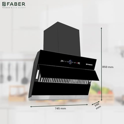 Faber 75cm 1500m³/hr BLDC Autoclean Slant Chimney|Black Matt Filterless||9 Speed|Touch & Gesture Control|Oil Collector|12Yrs on Motor,5Yrs Comprehensive Warranty by Faber|Hood Maple BLDC FL HC BK 75 