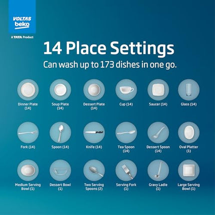 Voltas Beko 14 Place Setting Dishwasher, AquaFlex, AquaIntense (DF14S2,Silver), Free 1 Year Extended warranty 