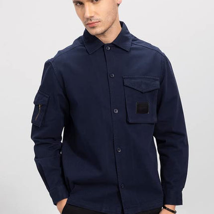 SNITCH Roxie Navy Overshirt Cotton Slim Fit Shirt|Anti-Dust|Coin Pocket |Two Patch Pocket |Comfort Stretch 