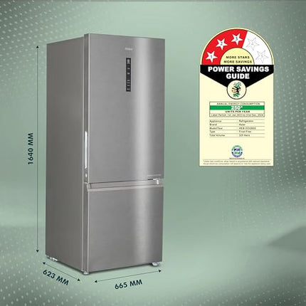 Haier 325 L, 3 Star, Convertible 14-in-1 Triple Inverter & Fan Motor Technology, with Display Frost Free Double Door Bottom Mount Refrigerator (HEB-333DS-P, Dazzle Steel, 2024 Model) 