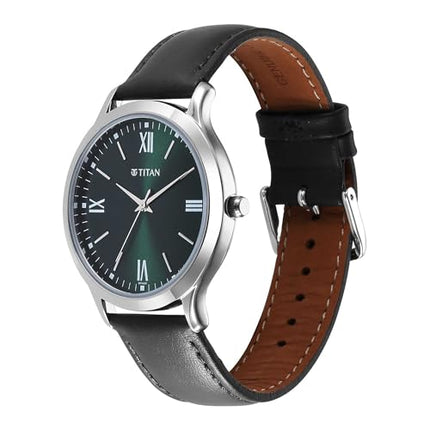 Titan Karishma Quartz Analog Green Dial Leather Strap Watch for Men-1825SL16