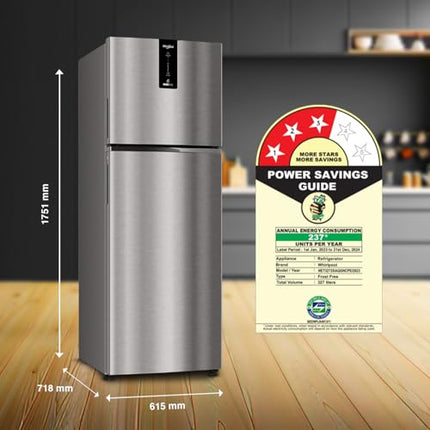 Whirlpool 327 L 3 Star Convertible Frost Free Double Door Refrigerator (IF INV 375 ILLUSIA STEEL(3S) CONV-TL 2024 Model) 