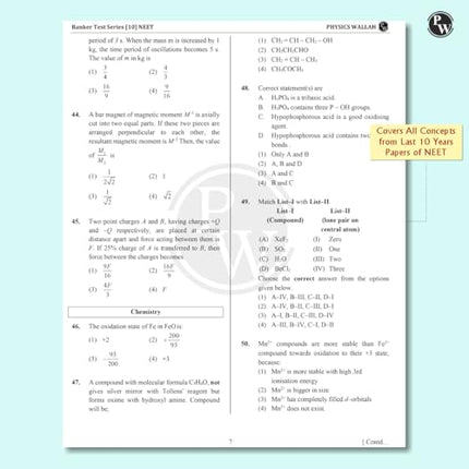 PW NTA NEET Rankers Test Series 2025 Updated as per Latest NEET Pattern 180 Questions Verified & Curated by Expert Faculties | 10 Full Syllabus + 4 Part Syllabus (Class 11 & 12) | OMR Sheet, Solution Booklet with NCERT References 