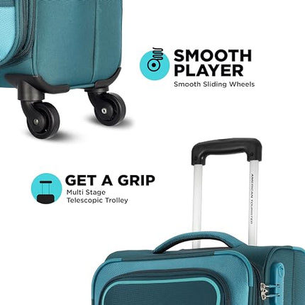 American Tourister 58Cm Check-in Polyester Soft-Sided 4 Wheel Spinner Trolley Bag with Wet Pocket, Expandable, Combination Lock (Teal) 
