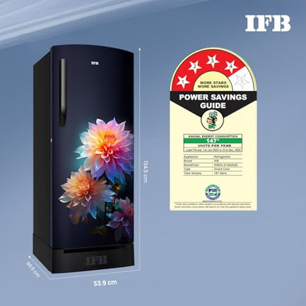 IFB Smart Choice 187L 4 Star Direct Cool Advanced Inverter Single Door Refrigerator (IFBDC-2134DBNED, Divine Bliss-Blue, Humidity Controller, Extraordinary Space with Base Drawer) 