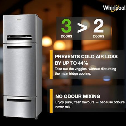 Whirlpool 300 L Frost Free Triple-Door Refrigerator | Zeolite Technology | Microblock Technology [FP 353D PROTTON ROY ALPHA STEEL (N), Up to 44% Reduction in Cold Air Loss*] 