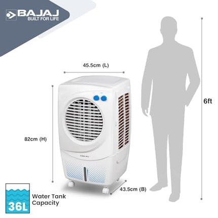 Bajaj PX 97 Torque New 36L Personal Air Cooler For Home|Honeycomb Pad|High Speed Fan |30Ft Powerful Air Throw|Inverter compatible |Portable Cooler-Room|3-Yr Product 2-Yr Pump 1-Yr Motor Warranty|White 
