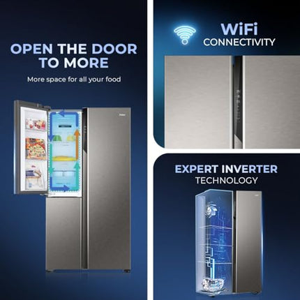 Haier SmartChoice 598L 3 Star 3-Door Side by Side Frost Free Refrigerator|Convertible|Smart Sense AI|Expert Inverter Compressor|Digital Display Panel (2025 Model, HRT-683ISU1, Inox Steel) 