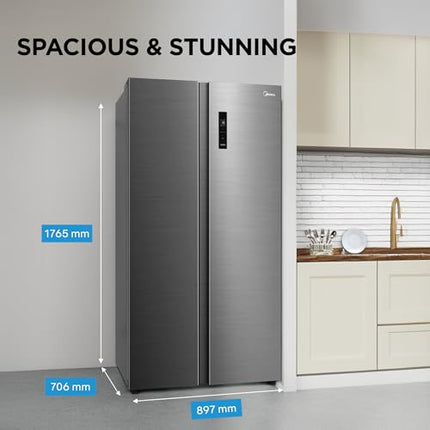 Midea 563 L Side By Side, Frost Free Refrigerator |Digital Display|Stabilizer Free Operation|Inverter compressor (MDRS710FGF46 Bru Steel) 