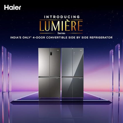 Haier 520L 3 Star Lumiere French Door 4-Door Side by Side Frost Free Refrigerator | Convertible Magic Zone | Inverter | Digital Display Panel | Deo Fresh Technology (HRB-600IS, Inox Steel) 