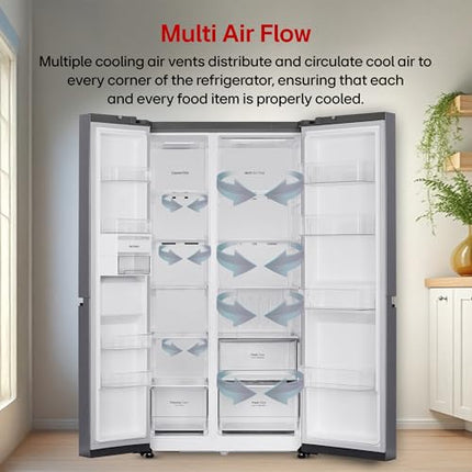 LG 650 L, 3 Star, Smart Inverter Compressor, Convertible, Door Cooling+, Frost Free Double Door Side by Side Refrigerator (GL-B257HDS3, Dazzle Steel, Express Freeze) 
