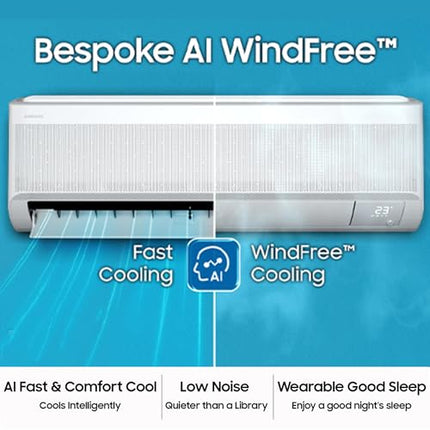 Samsung 1.5 Ton 5 Star Windfree AI Inverter Smart Split AC (WiFi, Energy Saving, Voice Control, Powerful Cooling, Copper, Digital Inverter, 4 Way swing, Convertible, BESPOKE AI AR60F19D1ZWNNA) 