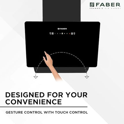 Faber 60 cm 1200 m3/hr Vertical Wall Mounted Chimney|Filterless|Two Way Suction|Auto Clean|8 Yrs Motor &2Yrs Comprehensive Warranty by Faber|Touch & Gesture Control|Hood Mojito IN HC SC FL BK 60|black 